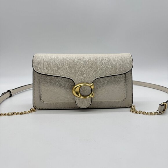 COACH Tabby Polished Pebble Leather Chain Clutch - Chalk (Used) - Picture 1 of 16